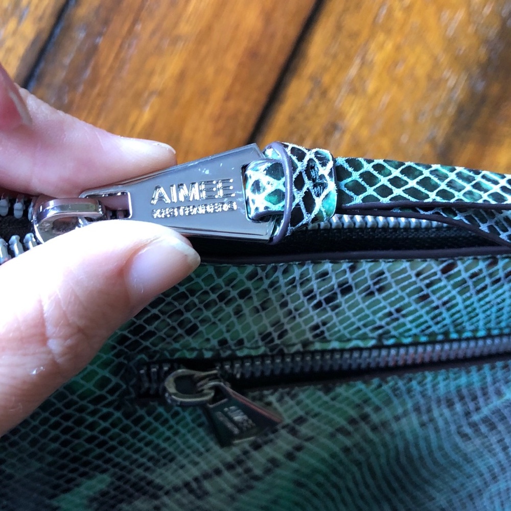 Aimee Kestenberg Green Snake Print Leather Clutch - Picture 7 of 12